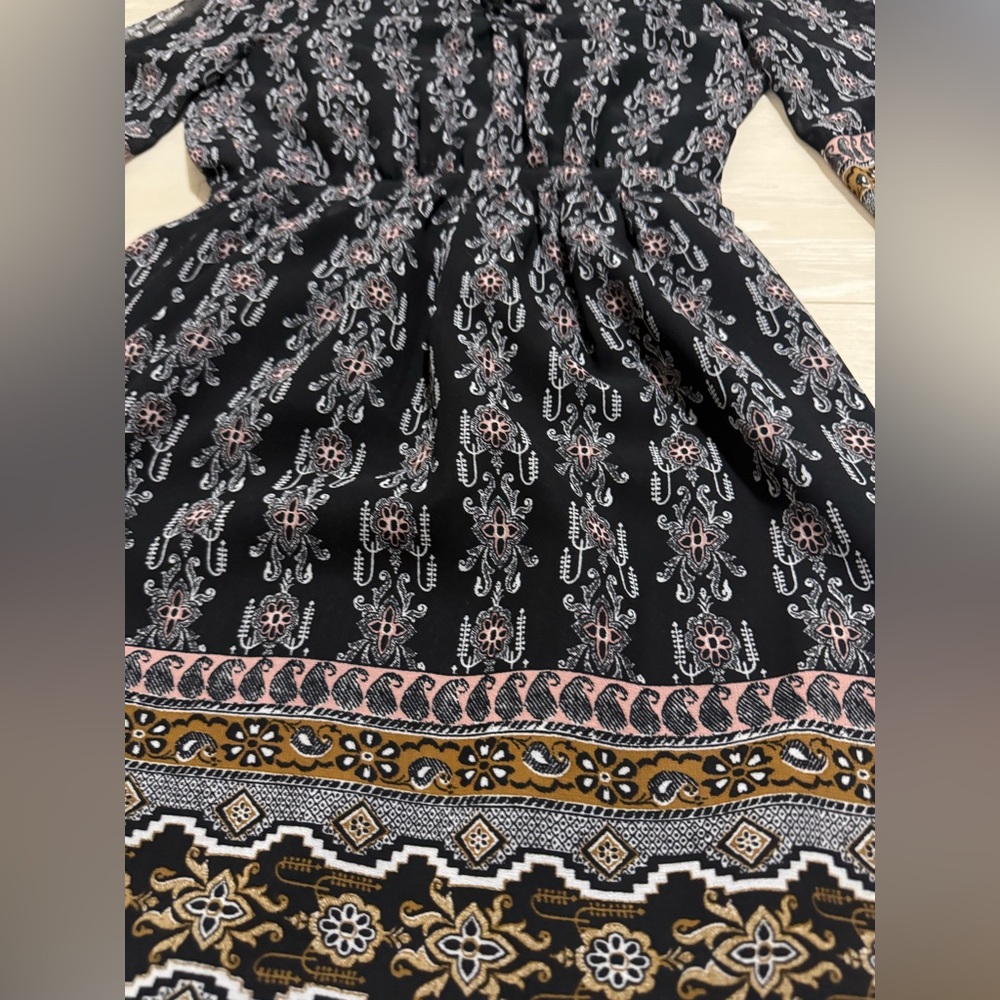 Madewell Boho Black Brown Long Sleeve Dress - Picture 5 of 12
